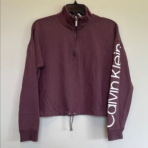 Calvin Klein Red Cropped Sweatshirt with Mock Neck